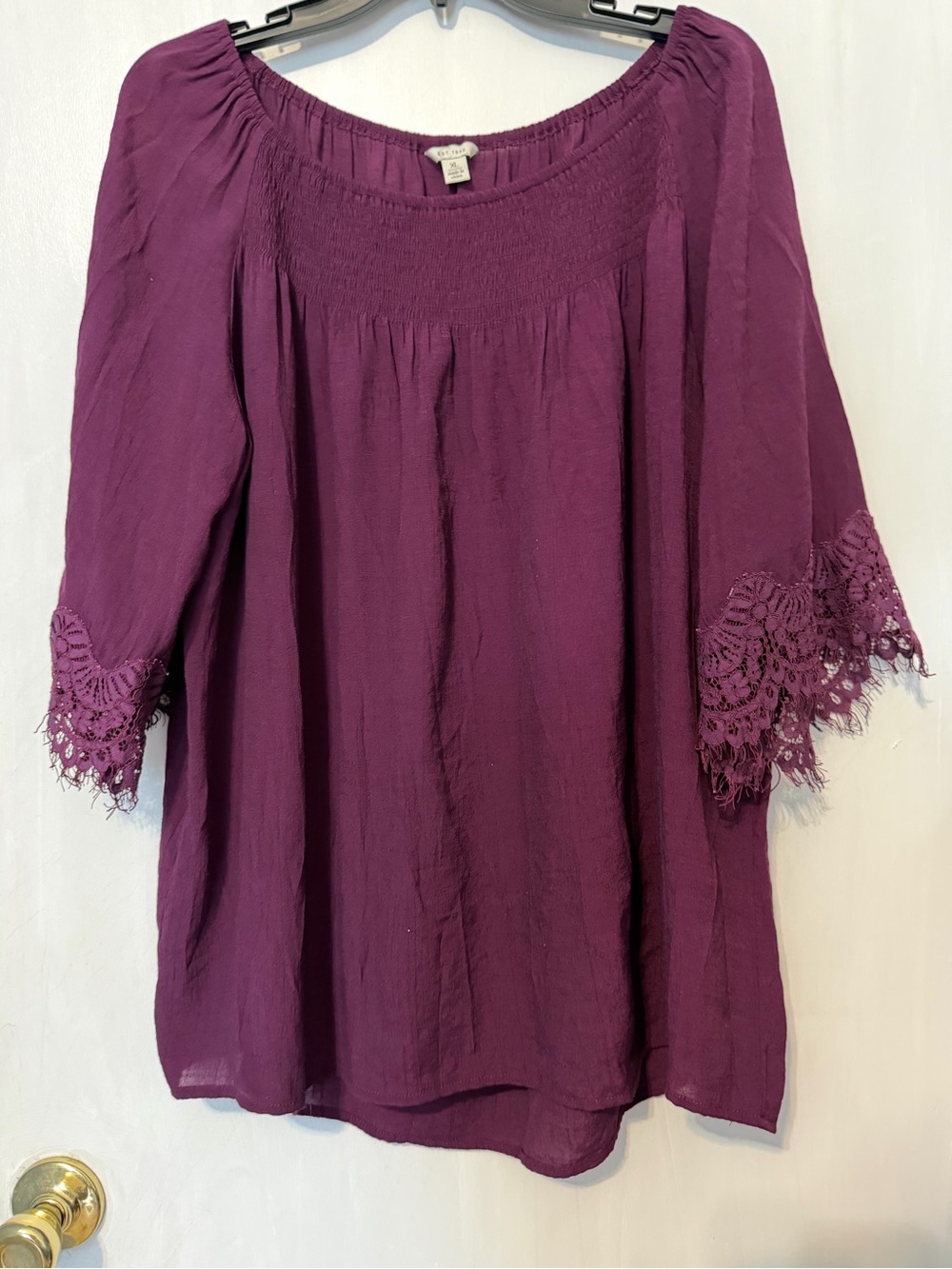 Women’s Peasant-Style Blouse, Size XL, Dark Purple, Plum